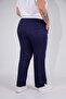 3330578 Women's Plus Size Navy Blue Linen Trousers with Pockets - 8