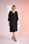 121991 Women's Plus Size Black Collar Sleeve Stone Dress - 4