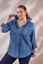 1222506 Women's Plus Size Navy Blue Denim Shirt with Pocket Detail - 5