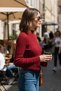 Women's Red Spanish Sleeve Half Fisherman Detailed Knitwear Sweater - 2