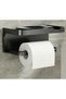 Toire Adhesive Hard Plastic Toilet Paper Holder with Phone Compartment - Black with Shelf, No Drilling Required (18X10 cm)