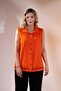 1112071 Women's Plus Size Orange Guipure Striped-Pocketed Blouse