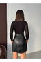 Western Style Tasseled Mini Leather Skirt - Black |   F2041 - 5