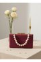 Burgundy Gold Luxury Suede Pearl Handle Women Evening Dress Bag Wedding Engagement Graduation - 5