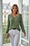 V-Neck Lace-Like Knit Sweater - Green - 6