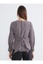 Burgundy bicycle collar plaid ruched blouse - 4