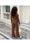Girl's Madonna Collar Ribbed Knitted Fabric Top and Bottom Set - 2
