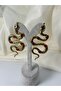 Earrings Brass Plated Large Snake Model with Zircon Stones Gold - 2