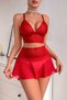 Women's Red Lace and Tulle Detailed Stylish Nightgown Set with Skirt - 6