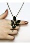Natural Stone Green Agate Natural Stone Inlaid Authentic Leaf Model Women's Necklace Euk51Ya
