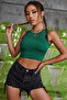 Women's Green Square Neck Crop Top Blouse - 6