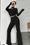 Women's Black High Neck Crop Top and High Waist Sweatpants Set Sporty Stylish Combination - 4