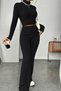 Women's Black High Neck Crop Top and High Waist Sweatpants Set Sporty Stylish Combination - 3