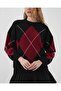 15895 Diamond Patterned Oversize Knitwear Sweater - D. Black - 2