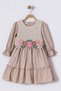 My Little Girl's Long Sleeve Dress with Flower Appliques - Beige - 2