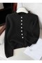 Women's Pearl Soft Fuzzy Black Knitwear Cardigan with Buttons