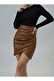Women's High Waist Side Zipper Pleated Mini Leather Skirt - 3