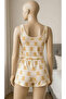 Women's Beige Teddy Bear Patterned Ribbed Shorts Pajama Set - Home Wear Set - 3769 - 2
