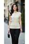 Shoulder Pad Stone-Embroidered Waist-Length Standard Size Steel Knitwear Blouse - 2