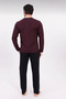 Men's Long Sleeve Placketed Thin 50% Cotton 50% Modal Pajama Set-Burgundy Black-6332 - 5