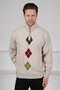A.Beige/Brown Turtleneck Zippered Brown Burgundy Patterned 100% Lamb Wool Men's Knitwear Sweater