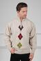 A.Beige/Brown Turtleneck Zippered Brown Burgundy Patterned 100% Lamb Wool Men's Knitwear Sweater - 3