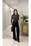 Guysa Dark Anthracite Belted Wide Leg Jeans