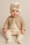 Baby Girl Ruffled Cardigan Patterned Romper Bow Beanie 3-Piece Set - 2