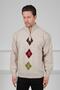 A.Beige/Brown Turtleneck Zippered Brown Burgundy Patterned 100% Lamb Wool Men's Knitwear Sweater - 2