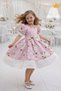 1-10 Years Old Balloon Sleeve Floral Pattern Satin Girls Evening Dress Ball Gown 7153