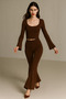 Women's Brown Flared F Corded Fabric Set - 4