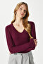 Women's Zera Lux Touch V Neck Burgundy Blouse - 5
