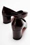 Women's Mirrored Heel Covered Block Heel Shoes; Brown Wrinkled - 4