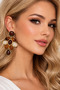 Large Women's Gold Plated Multi-Stone Drop Dangle Earrings - 4