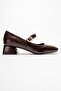 Women's Blunt Toe Piped Heeled Shoes; Brown Wrinkled - 2