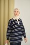 Women's Shirt Collar Striped Knitwear Navy Blue - 4