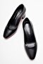 Women's Mirrored Heel Covered Block Heel Shoes; Black Leather - 5
