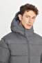Men's Gray Cotton Standard Fit Regular Cut Hooded Casual Coat with Mock Neck Side Pockets - 5