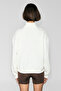 Xenya Women's Fleece Soft Turtleneck Printed Detailed Pocket Regular Ecru Sweatshirt - 6