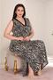 Women's plus size zebra print long sleeve v-neck nightgown, long nightdress, skirt Slit viscose fabric
