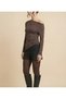 Women's Coffee Modal Rib Fabric Boat Neck Shoulder Detail Long Sleeve Blouse - 7