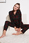 Women's Plaid Buttoned Pajama Set – Black and Red, Long Sleeves, Comfortable Fit - 2