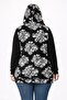 Women's Plus Size Black, Floral Pattern, Kangaroo Pocket Hooded Sweatshirt 65N39300 - 4