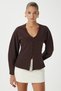 Women's Osea Premium Fitted Waist Brown Stylish Button Detail Peplum Blouse