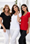 Women's Black-White-Red 3-Pack 100% Cotton Short Sleeve T-Shirt - 3