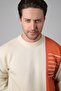 Ecru Crew Neck Stripe Detailed 100% Lamb Wool Men's Knitwear Sweater - 4