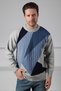 A.Grey/Airman Crew Neck Airman and Indigo Detailed 100% Lamb Wool Men's Knitwear Sweater