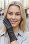 Women's Zigzag Embroidered Lined Genuine Lambskin Leather Gloves - 7