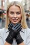 Women's Button Detailed Lined Genuine Lambskin Leather Gloves - 6