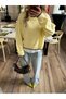 Women's Yellow Wavy Edge Detailed Loose Crew Neck Sweater - Soft Textured Knitwear, Women's Sweater Fmoda3079 - 3